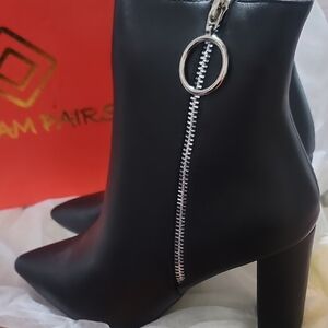 Dream Pairs Black Heeled Boots with Silver Zipper